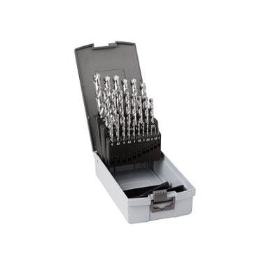 Spiral drill bit set with box, HSCO, Ø range 1.0-5.9, increase 0.1, 50 pieces, DIN 338, type Ti, blank