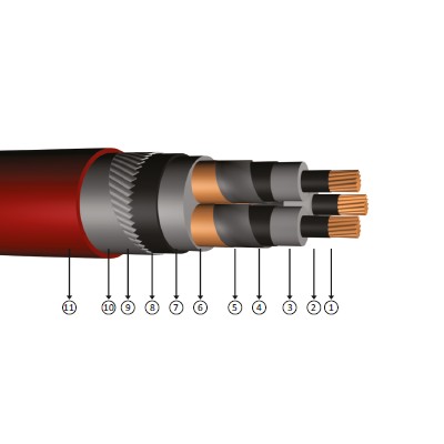 3x95/16, 3.6/6 kV XLPE izoleli, yuvarlak alüminyum tel zırhlı, üç damarlı, bakır iletkenli kablolar, N2XSEYR(A)Y, CU/XLPE/CTS/PVC/AWA/PVC