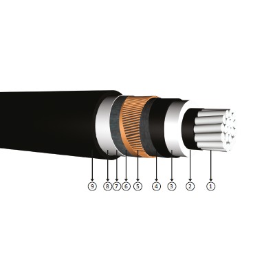1x630/35, 12/20 kV XLPE izoleli, tek damarlı, enlemesine ve boylamasına su geçirmez alüminyum iletkenli kablolar, NA2XS(FL)2Y, AL/XLPE/CWS/LW/PE
