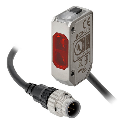 OMRON Fotoelektrik sensör, kompakt kare, paslanmaz çelik, BGS, 80 mm, kırmızı LED, NPN, L-ON/D-ON, M12 Smartclick Pig-tail 0,3 m 4549734513005