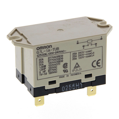 Omron Power Relalay, Quick-Connect Terminals, Upper Mounting Brack, SPst-NO, Test Button, UL Class B Insulation, 30 A, 220 VAC 4536853480721