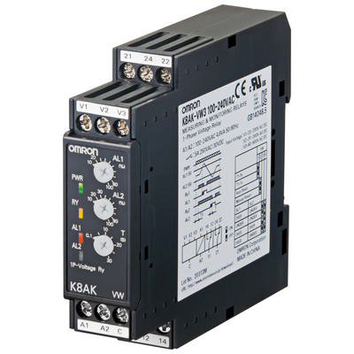 Omron Monitoring Relay 22.5mm Width, Single Phase Excessive and Low Voltage 20 - 600V AC or DC, 2 SPDT, 100-240 VAC 4548583402409