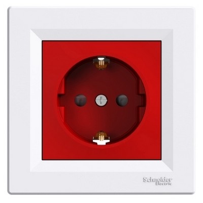 Asfora – Red Body Grounded Socket, 16A, Framed – White-8690495065633