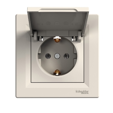 Asfora Covered Grounded Socket IP44 Cream, screwed, with frame-3606480526275