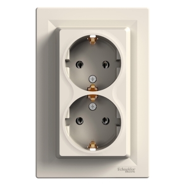 Asfora Double Grounded Socket Cream, screwed, with frame-3606480527760