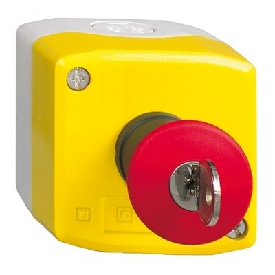 Yellow control box - 1 red mushroom button Ø40 with key 1NO+1NC-3389110113792