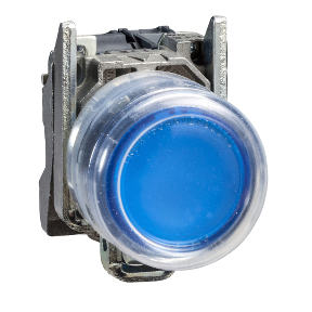 Fully illuminated pushbutton, Harmony XB4, metal, flush-mounted, blue, Ø22 mm, spring return, preload, 24 V AC/DC, 1 NO, ATEX-3389118030800