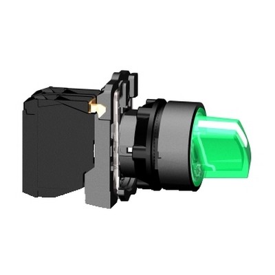 Green illuminated latch button Ø22 2 position fixed 1NO+1NC 230V-3389110903560